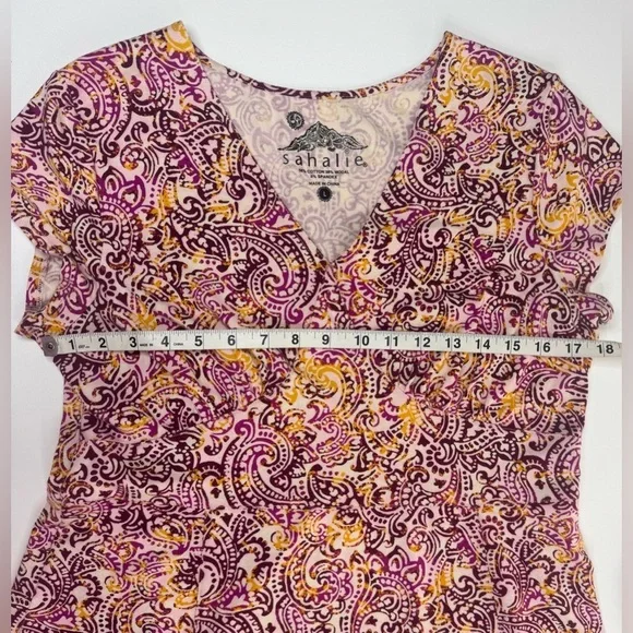 Sahalie Cap Sleeve Stretch Paisley Batik Jersey Stretch Dress Womens Large - Picture 4 of 9